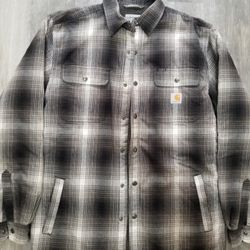Carhartt Sherpa Lined Button Up Flannel Size Medium 