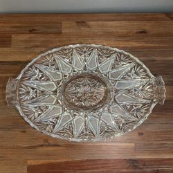 Clear cut-glass oval tray for appetizers and desserts