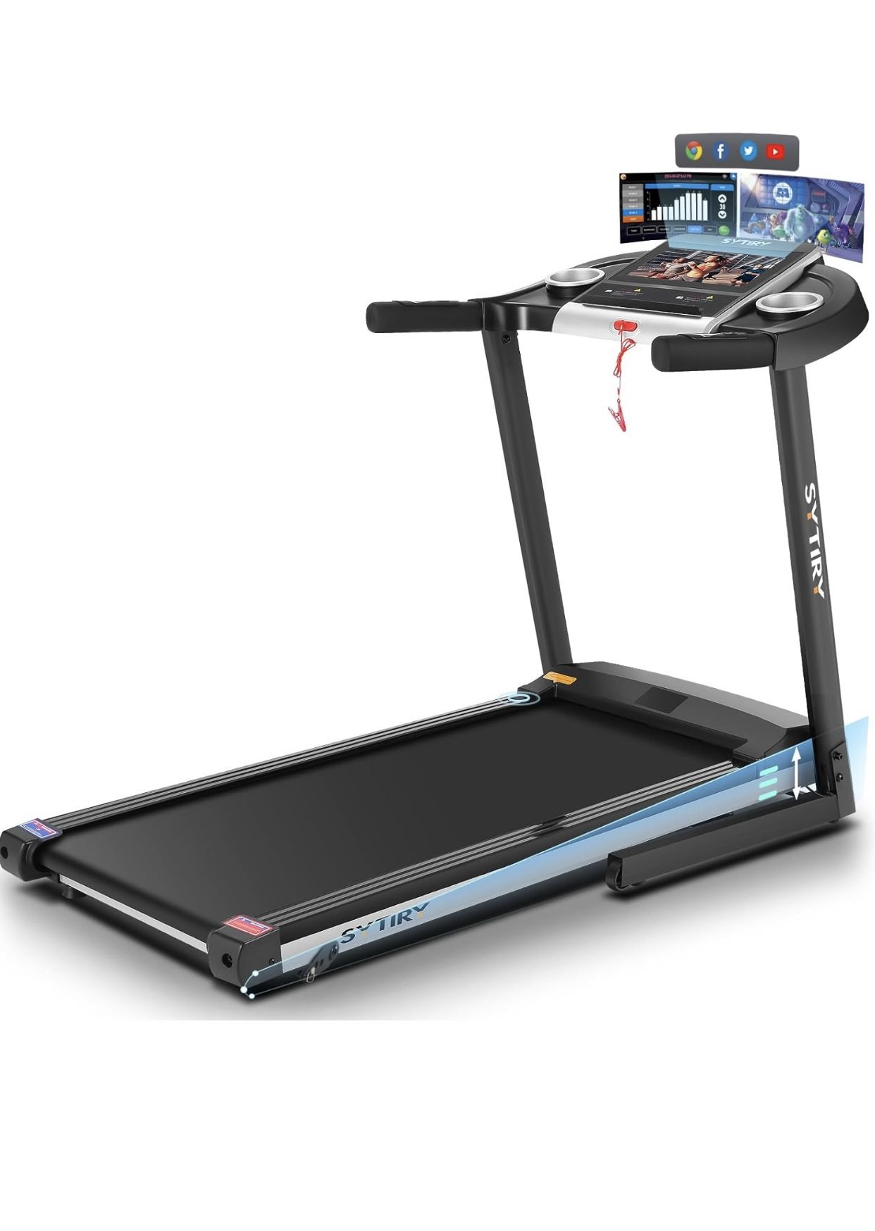 SYTIRY Treadmill with Touch Screen,3.25HP Treadmills with TV and WiFi,Smart Foldable Treadmill