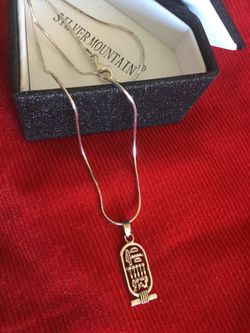 Egyptian pendant with hieroglyphic writing & sterling silver chain 18” inch long / Silver necklace 925 * stamped jewelry
