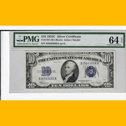 1934C $10 Silver Certificate - PMG 64 EPQ