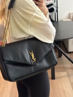 Saint Laurent YSL Black Leather Shoulder Bag with Gold Chain