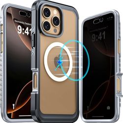 iPhone 16 Pro Max Case, Double Front Frame Built-in 9H Tempered Glass Screen Protector + Privacy Screen Protector