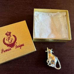 Premier Designs Vintage Collectible NWT Silver Tone Kitty Cat Brooch Jewelry 
