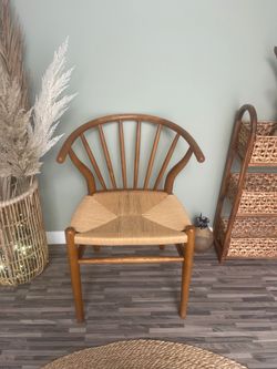 Wooden Armchair with Woven Rush Seat