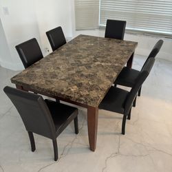 Marble Dining Table Set with 6 Chairs - Large & Elegant 