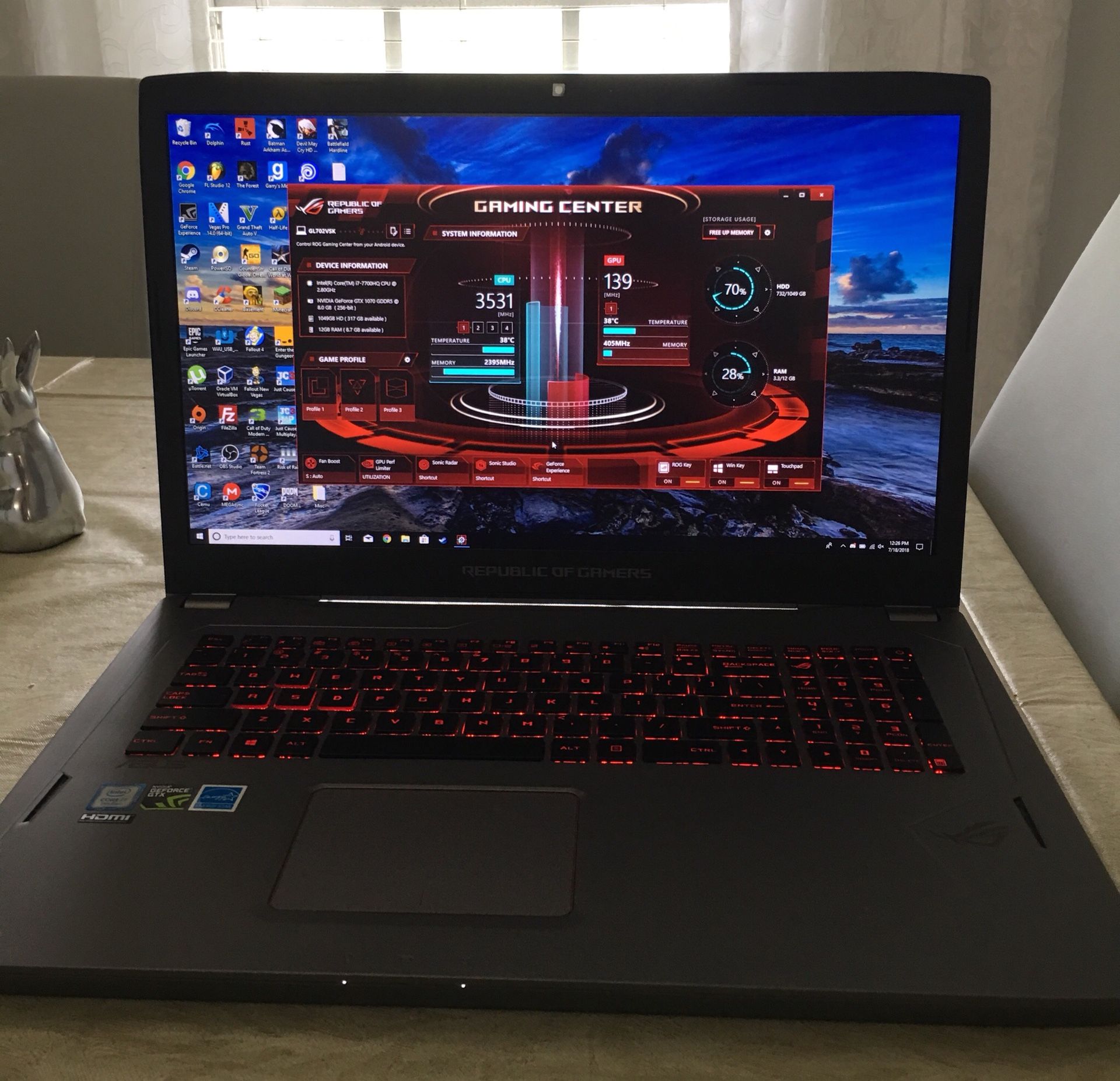 ASUS ROG Strix GL702VS 17.3" Full HD Ultra Thin and Light Gaming Laptop,75HZ G-SYNC Display, GeForce GTX 1070 8GB, Intel i7-