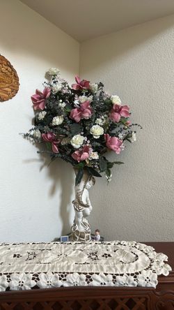 Large Decorative Floral Arrangement with Cherub Vase