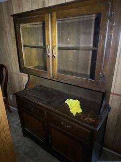 Vintage Wood China Hutch Cabinet