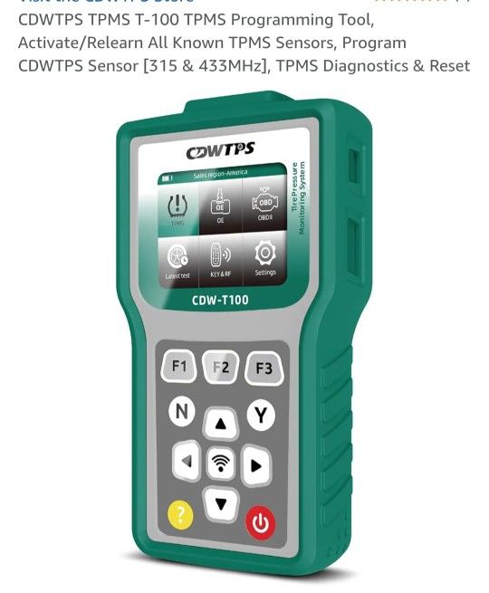 New CDWTPS TPMS T-100 TPMS Programming Tool,
Activate/Relearn All Known TPMS Sensors, Program
CDWTPS Sensor [315 & 433MHz], TPMS Diagnostics & Reset