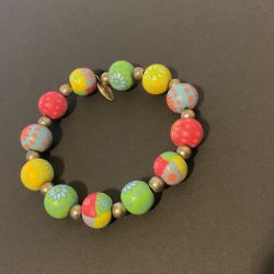 St.Maarten Sterling Silver 925 And Beaded Stretch Bracelet 