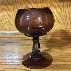Vintage Dark Amethyst Glass Harp Footed Bowl