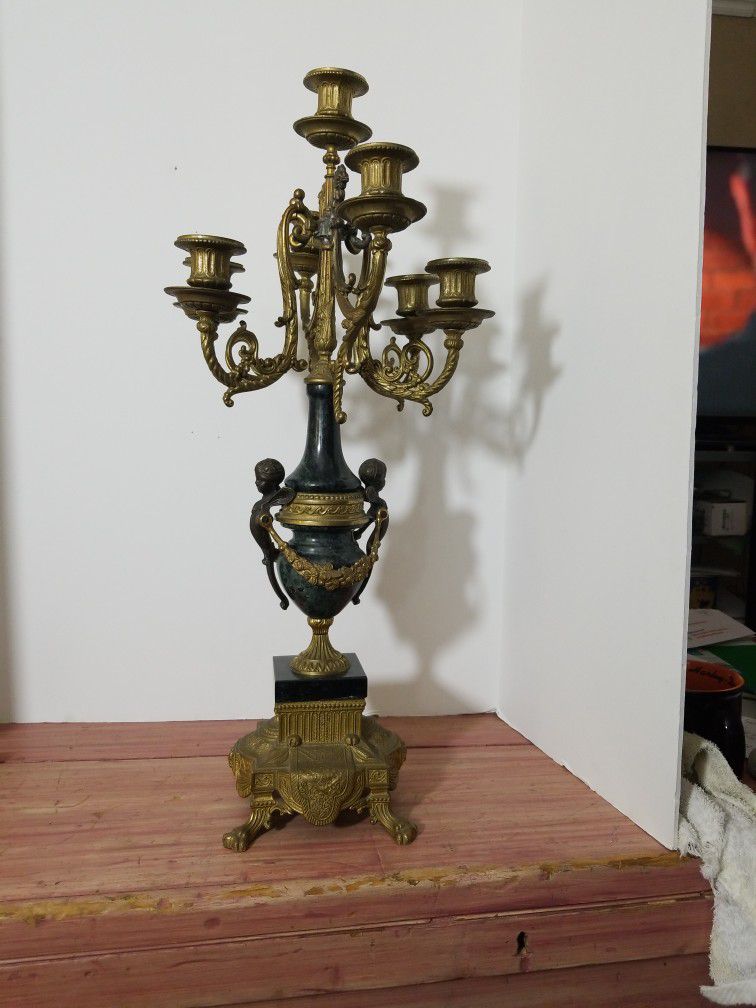 Vintage Brass And Marble  Candelabra  Hollywood Regency Style