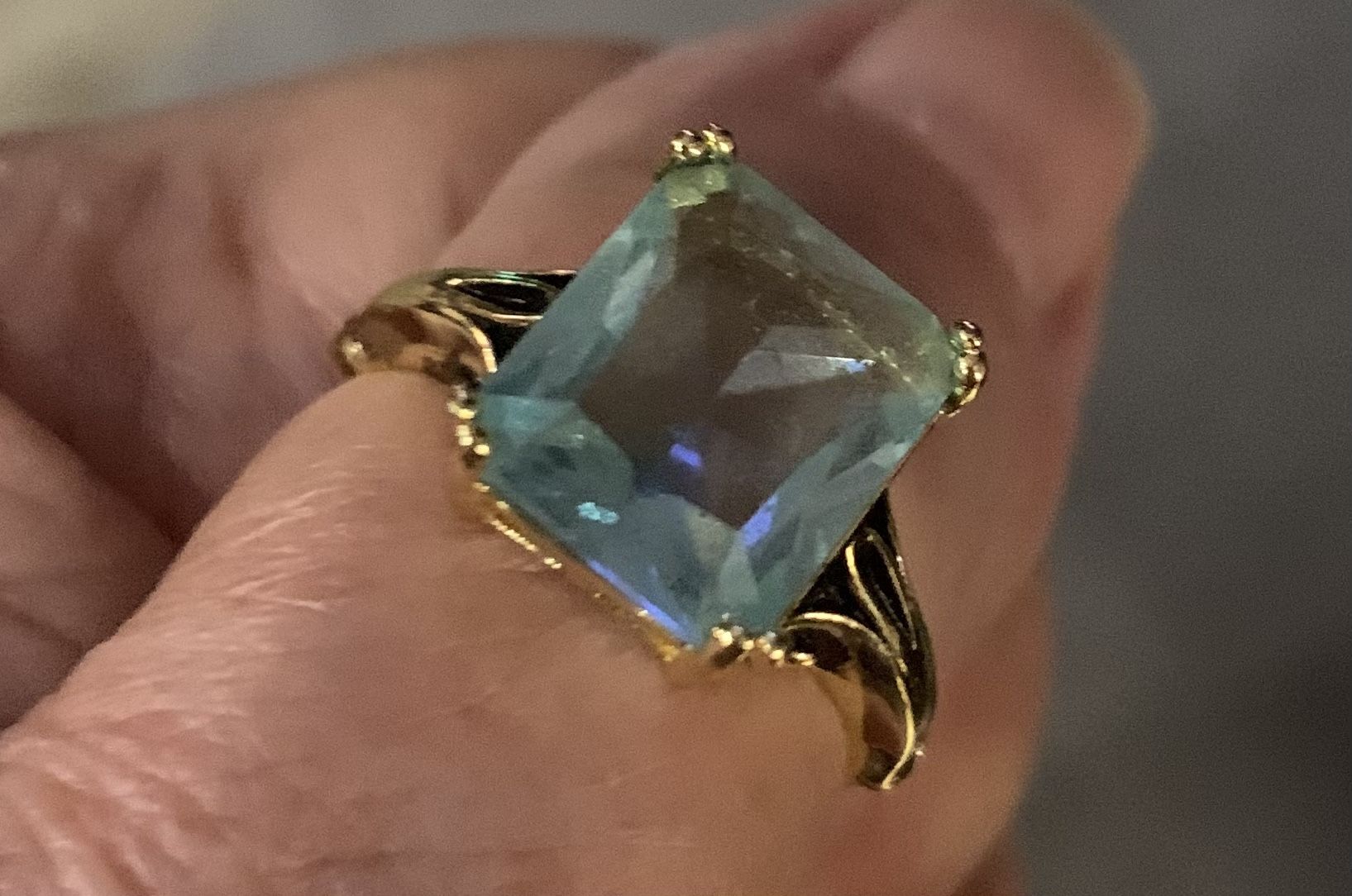 Genuine Blue Topaz Ring. Size 8. Beautiful Ring. Make Nice Gift. 14k Gold Over Sterling Silver