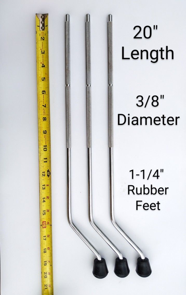3 Floor Tom Legs & Rubber Feet 3/8" x  20"L (9.5mm x 510mm) Replacement Parts • Music Equipment & Accessories, Percussion, Mounts & Assembly Hardware