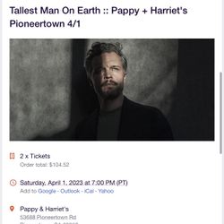 2 Tallest Man On Earth Concert Tickets 
