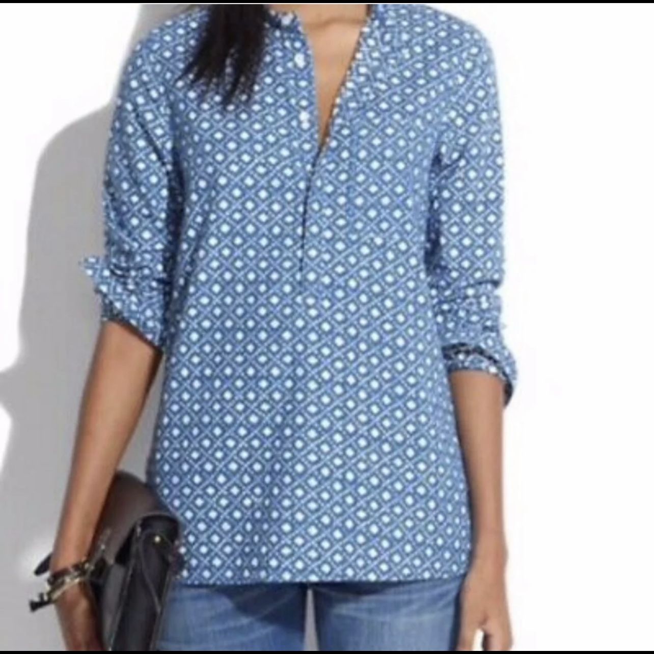 MADEWELL Denim Printed Chambray Button Down Top