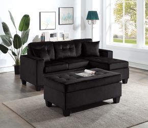 ⭐️NEW Black Velvet - Reversible Sectional & Ottoman Set