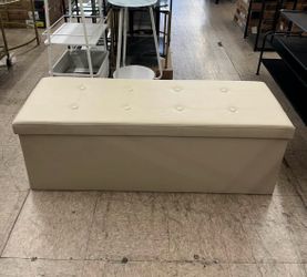 SONGMICS 43" Leather Storage Ottoman Bench Folding Foot Rest Stool - Cream White