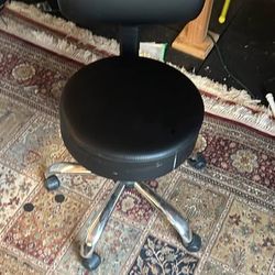 Black Rolling Stool with Backrest