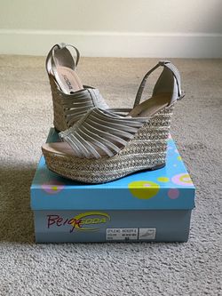 Mid beige wedge sandal heels