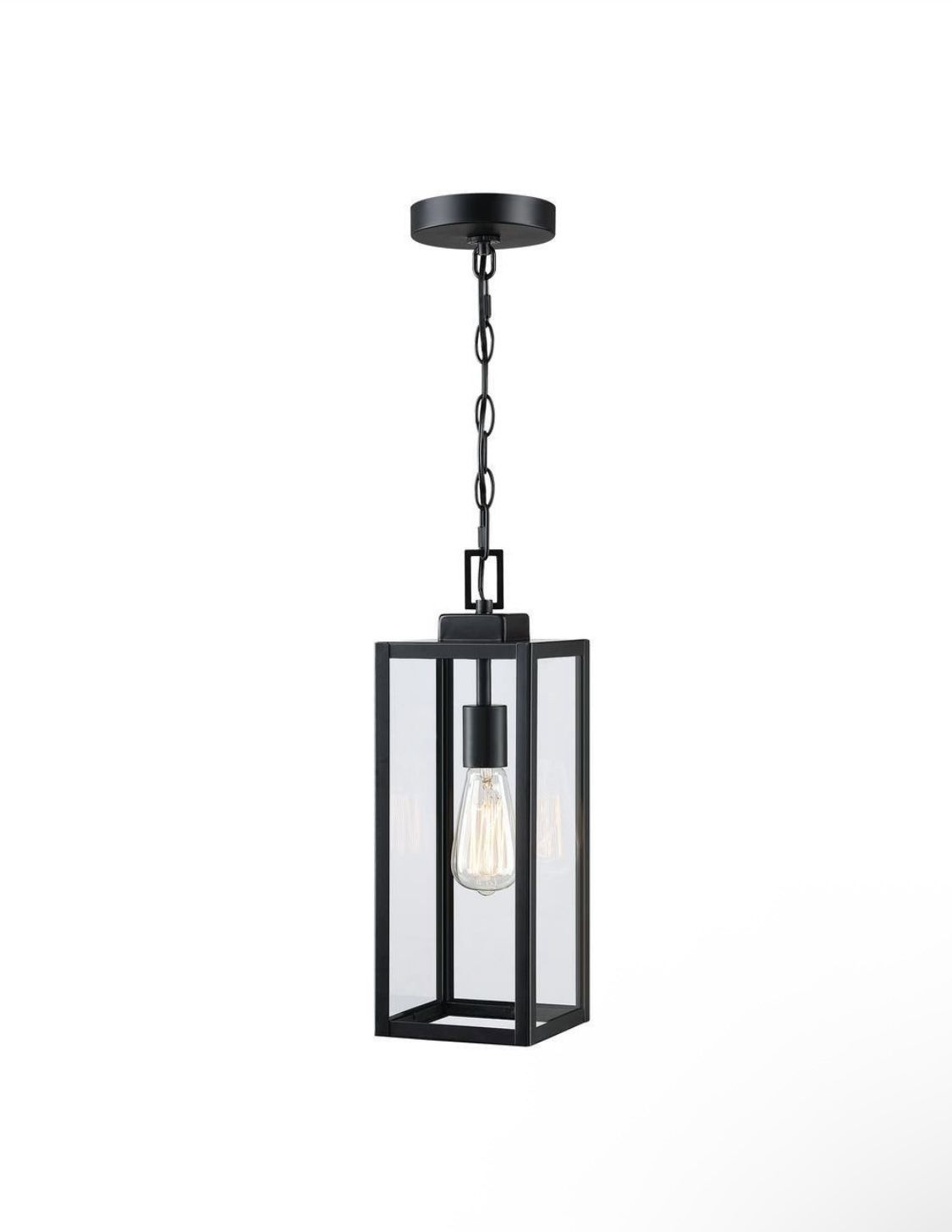 1-Light 16” H Matte Black Outdoor Outside Hanging Lantern Pendant, Clear Glass