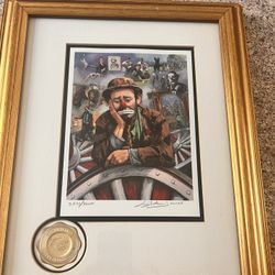 EMMETT KELLY CIRCUS COLLECTION! IN GOLD  WOODEN FRAME  - 3570/5000