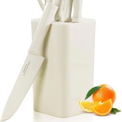 Knife Set,7-Pieces Sharp Knife Set with Universal Block and Sharpener,Stainless Steel Cooking Knife Set with Ergonomic Handle, with Non-stick Coating,