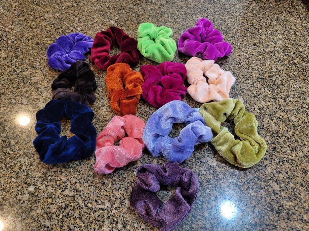 13 Colorful Velvet Hair Scrunchies-- New