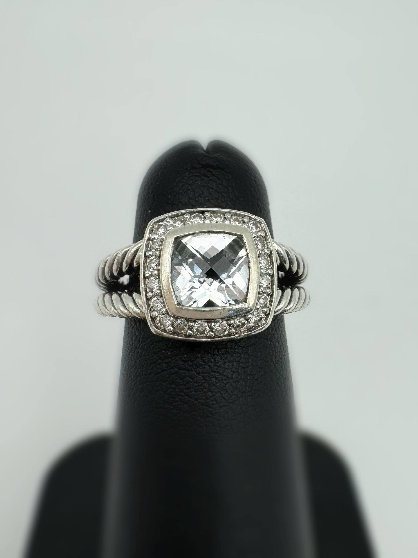 David Yurman Sterling Silver PETITE ALBION White Topaz Diamond RING 7mm
