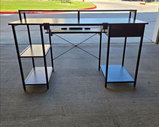 Black Metal and Veneered Wood Desk