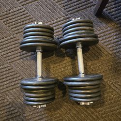 45lb Each Adjustable Dumbbells With Rubber Coated 1inch Weight Plates 
