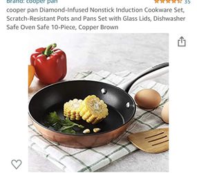 cooper pan Diamond-Infused Nonstick Induction Cookware Set,  Scratch-Resistant Pots and Pans Set with Glass Lids, Dishwasher Safe Oven  Safe 10-Piece