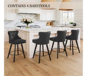Set Of 4 LUE BONA Black 27-in H Counter height Upholstered Swivel Wood Bar Stools