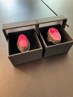 Pink Stone Filigree Statement Rings – Set of 2
