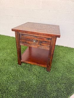 Rustic Wood End Table with Drawer and Shelf