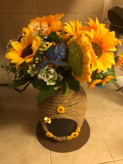 Rope Vase with Faux Sunflowers