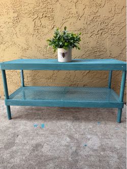 TEAL TWO TIER METAL MESH UTILITY SHELF PLANT STAND SHOE STAND SHELF