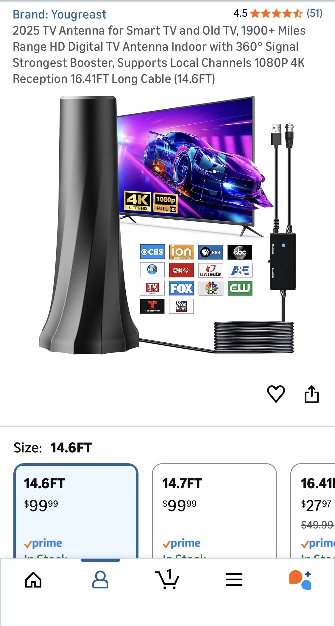 2025 TV Antenna for Smart TV and Old TV, 1900+ Miles Range HD Digital TV Antenna Indoor with 360° Signal Strongest Booster, Supports Local Channels 10