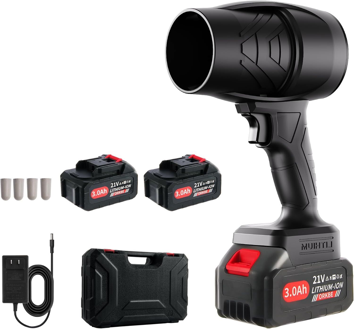 Electric Leaf Blower Cordless, 300000RPM Handheld Turbo Jet Blower, Adjustable Speed, 2 X 3.0Ah Batteries and Charger, Lightweight Leaf Blowers for La