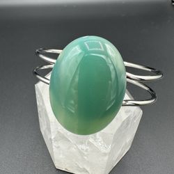New, Beautiful Green Agate Platinum Plated Bangle Bracelet.