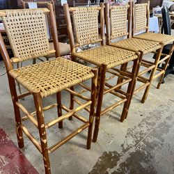 4 Bar Stools / Counter Chairs / Rattan And Bamboo / Wood