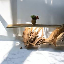 Natural Reclaimed Root Slab Console Table – Organic Modern Entryway Statement Piece
