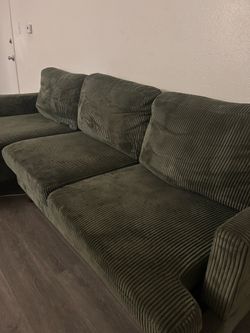 GREEN CORDUROY COUCH!!