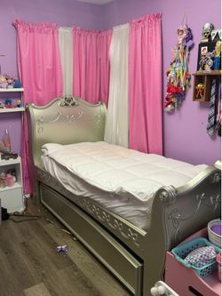 Twin Princess Sleigh Bed with Storage Drawer – Silver