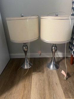 Pair of Chrome Table Lamps with Drum Shades