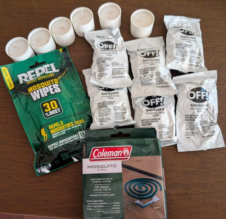 Bug mosquito repellant lamp candle diffuser refills, camping coils, travel insect wipes, Spray