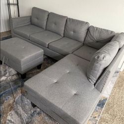 Beautiful 3-Pc Sectional Sofa Set With Storage Ottoman Taupe Gray