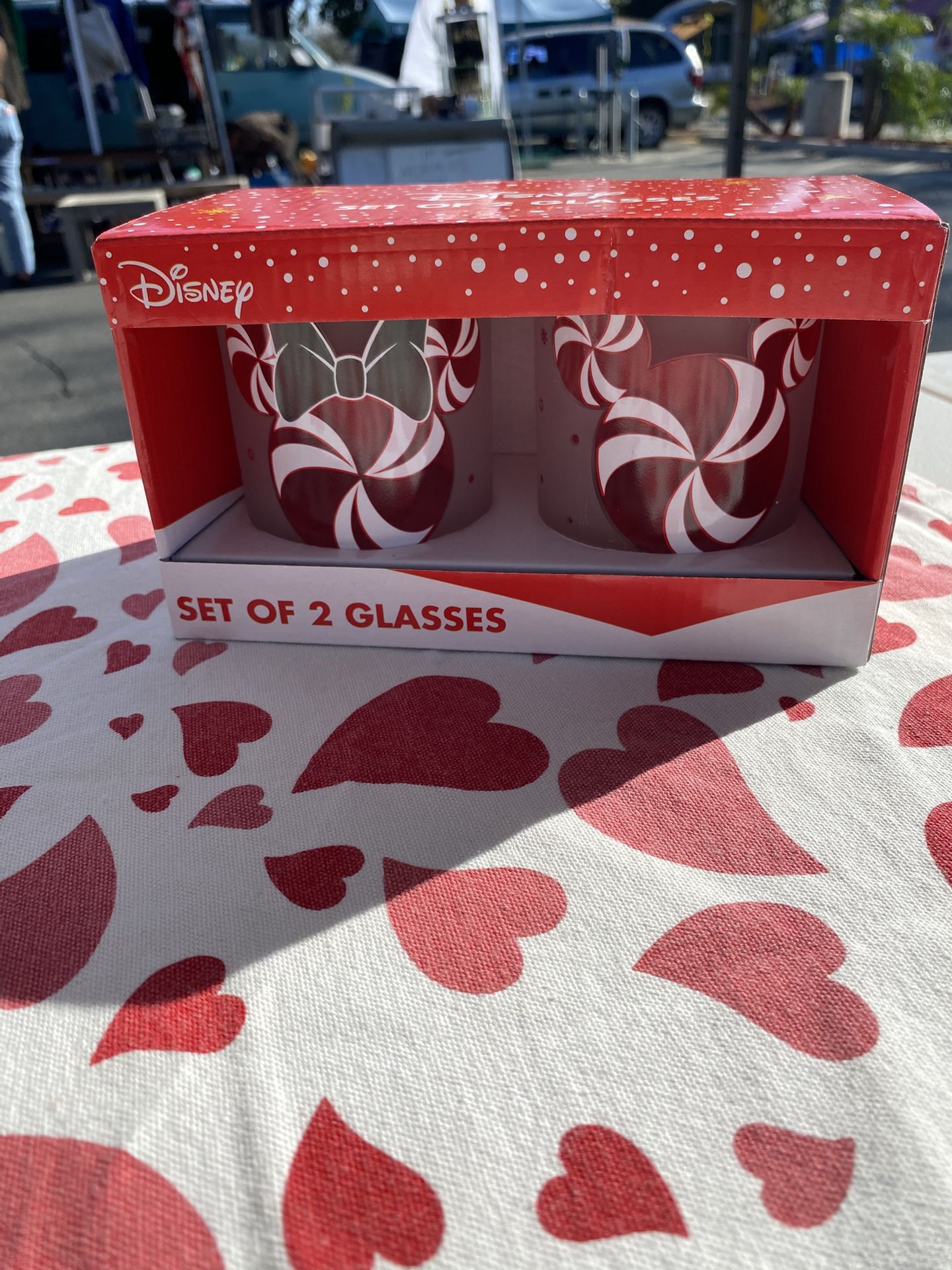 DISNEY MICKEY AND MINNIE PEPPERMINT FROSTED SET OF 2 GLASSES