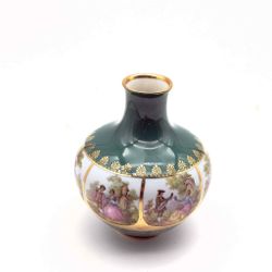 Vintage J K W Green Gold Design Gold Trim Vase 7" Bavaria Germany See Video